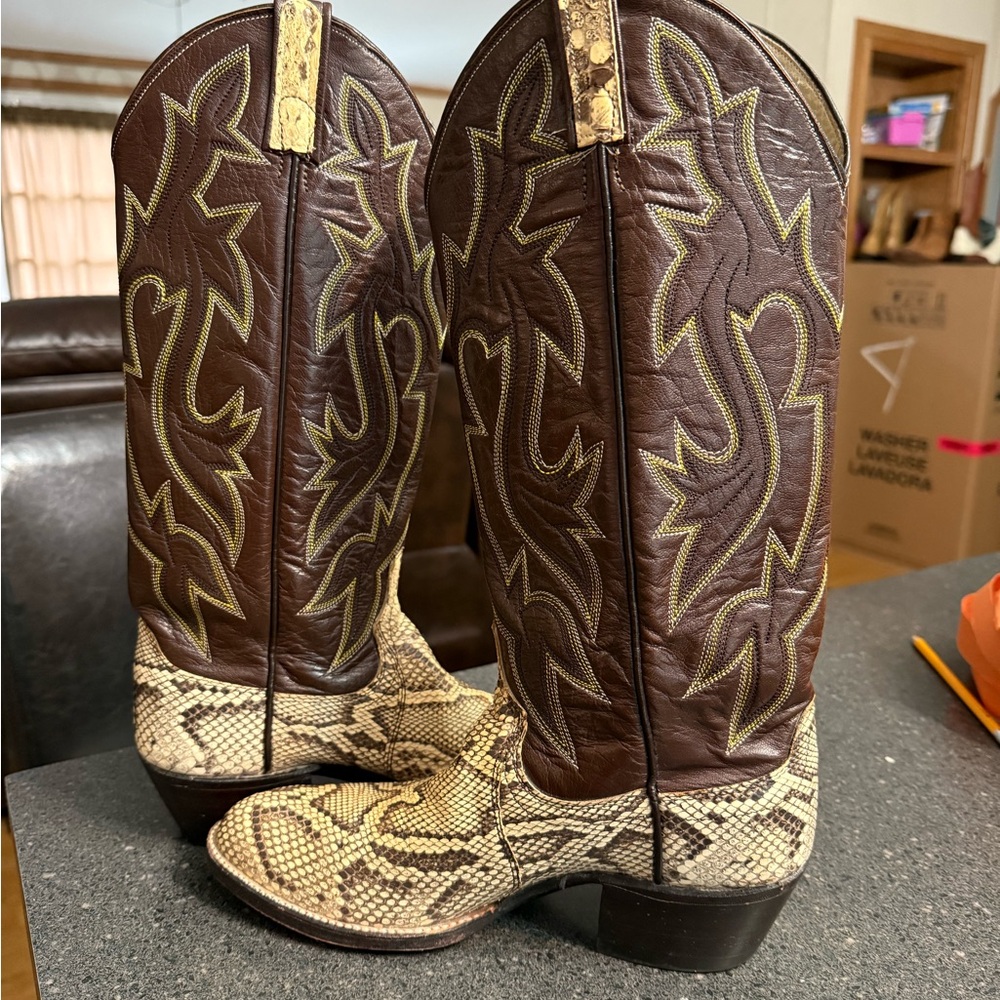 Dan Post Brown Cream Python Snake leather western… - image 5